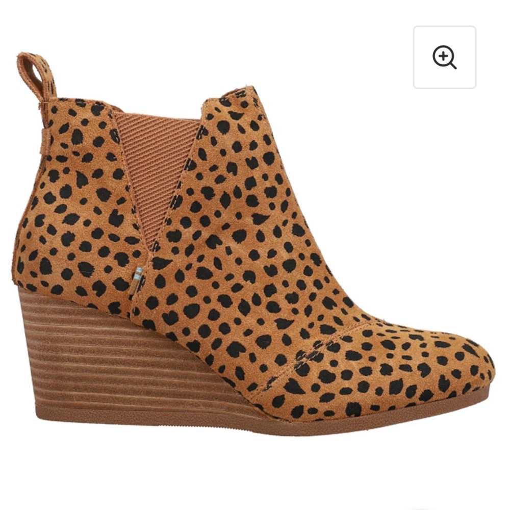 New Toms Kelsey Suede Leopard Pull On Wedge Boot Bootie Sz 7